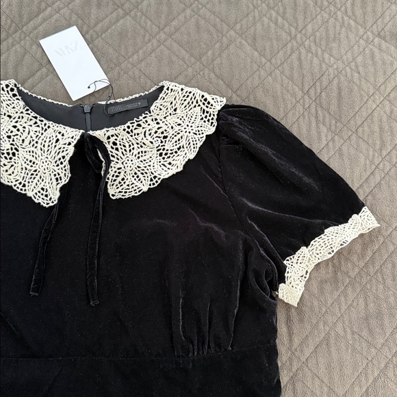 Zara NWT Black Velvet Crochet Bow Top/Shirt/Blouse size XL - Picture 11 of 17